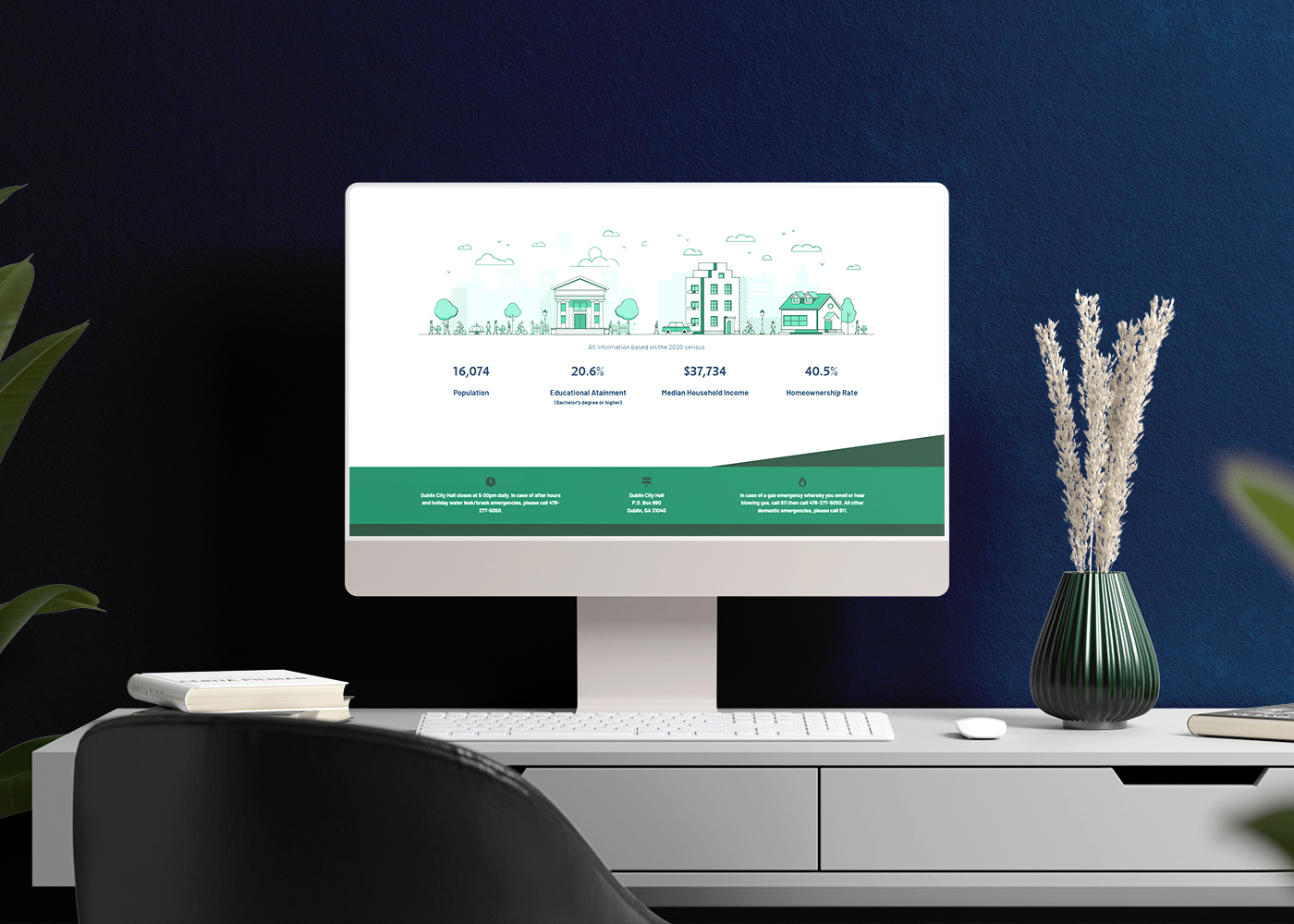 Desktop monitor displaying City of Dublin homepage
